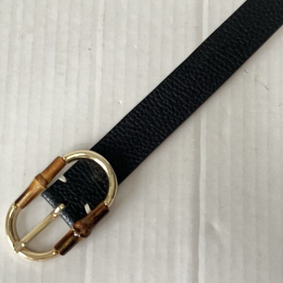 J Mclaughlin Womens Dress Belt Size L Black Pebbled Leather Bamboo Buckle Preppy main image 6